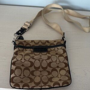 Coach Khaki Brown Signature Canvas Crossbody with Adjustable Strap
